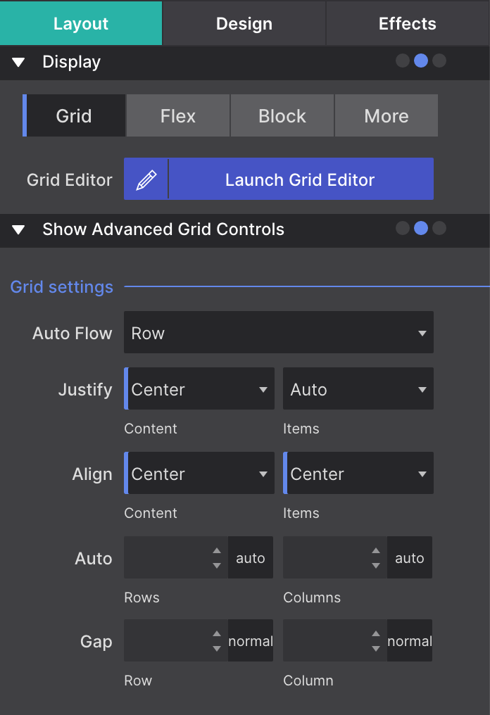 CSS Grid Layout Controls