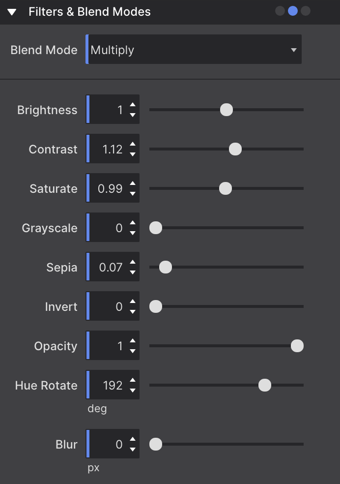 Filter and Blend Modes Controls