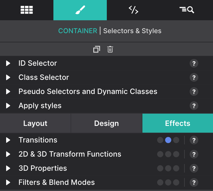 Effects Sub Panel with Toggles Collapsed